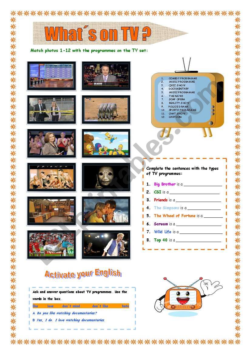What´s on TV? - ESL worksheet by Katiana