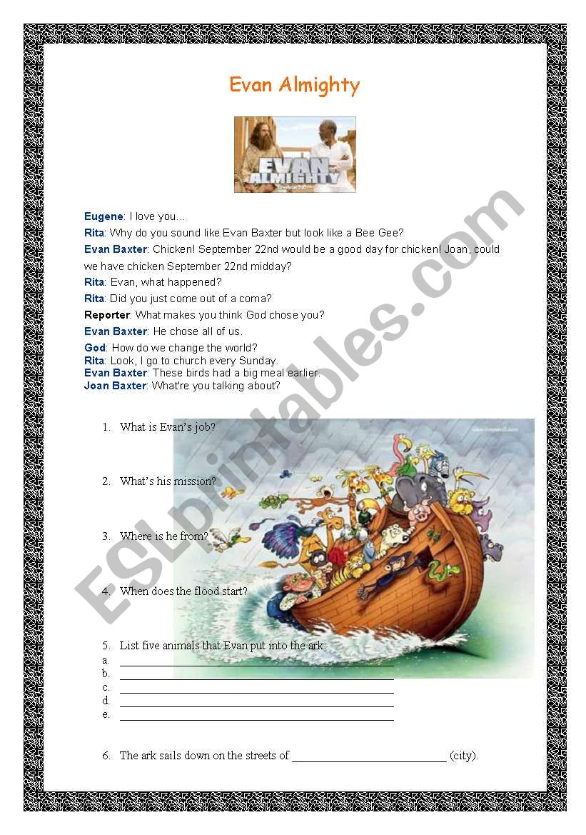 Evan Almighty worksheet