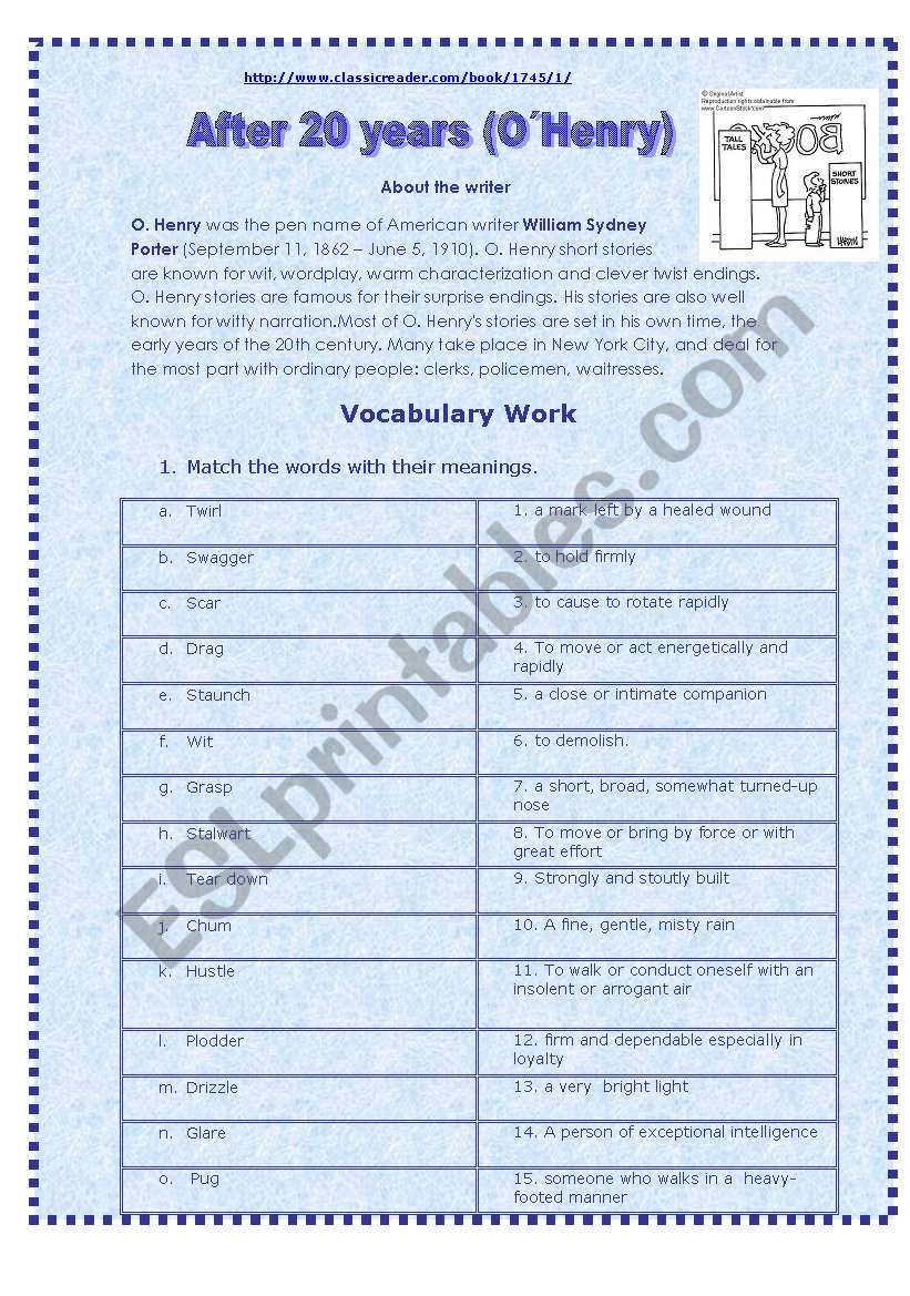 After 20 years worksheet