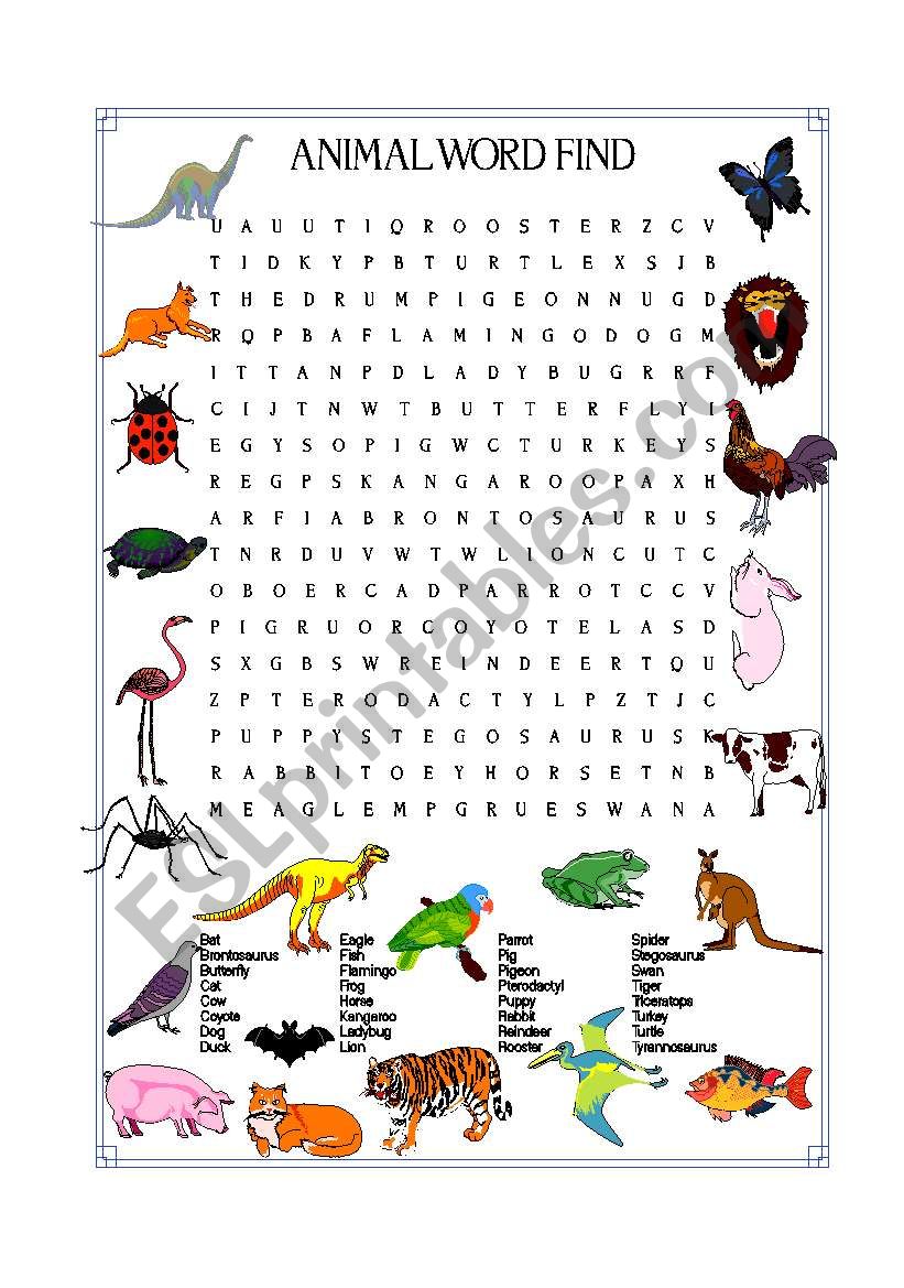 ANIMAL WORD FIND worksheet