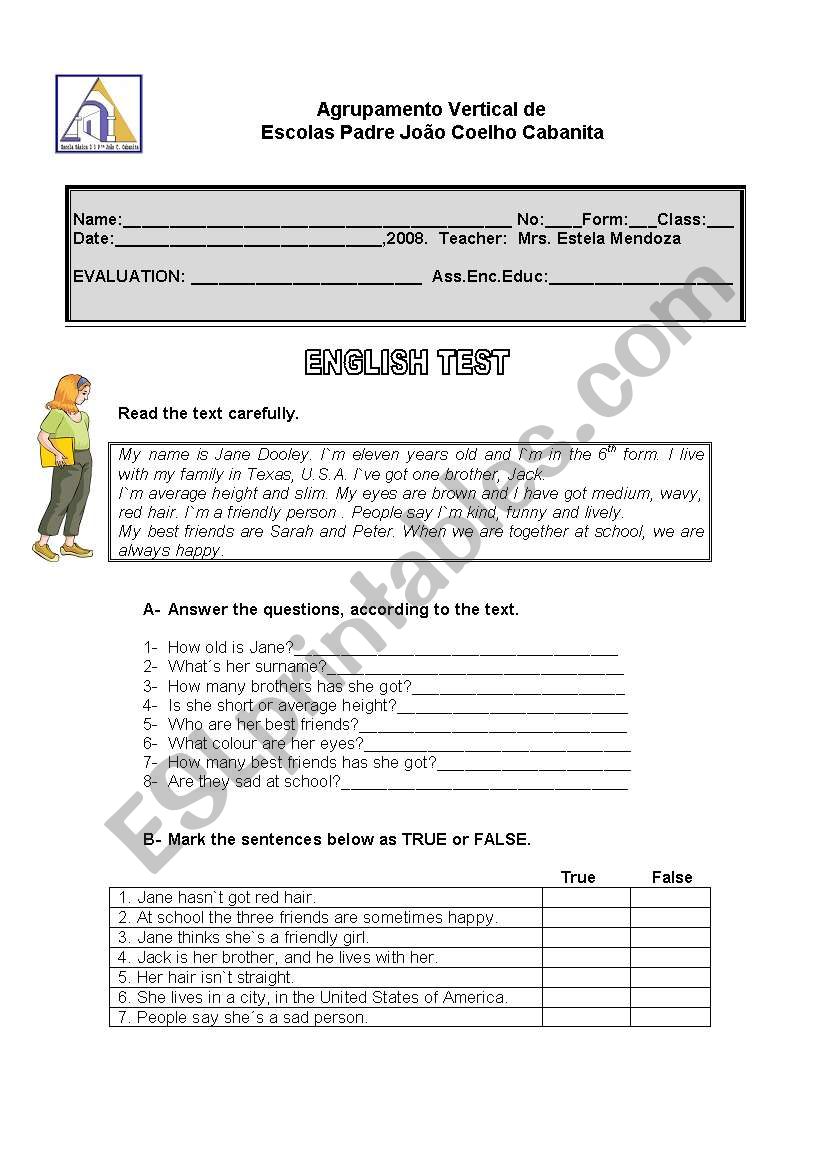 English Test worksheet