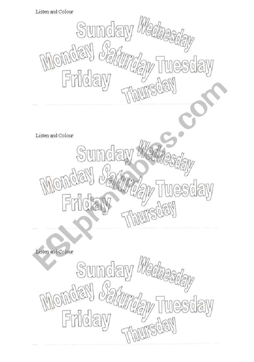 Days of the week worksheet