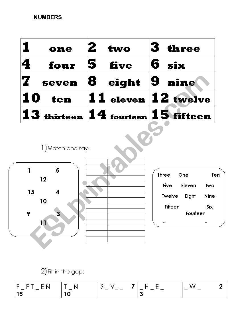 NUMBERS worksheet