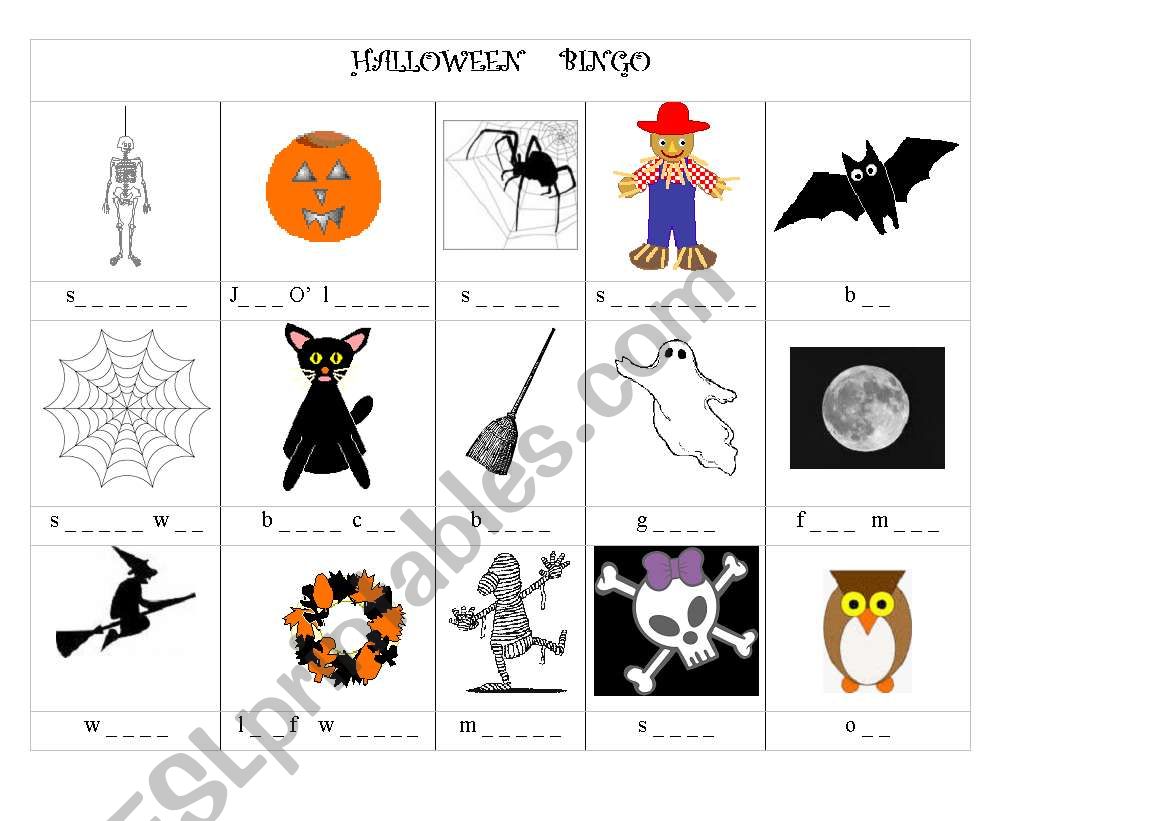 Halloween bingo vocabulary worksheet