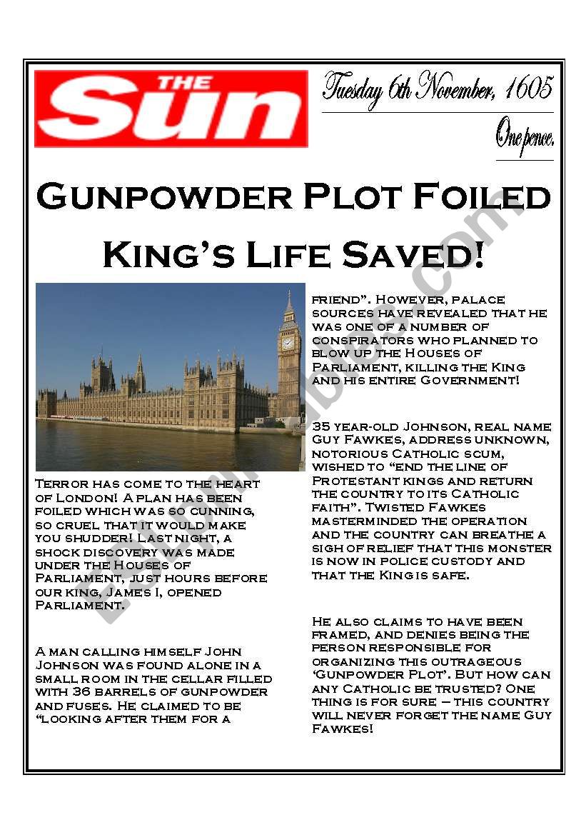 The Gunpowder Plot worksheet