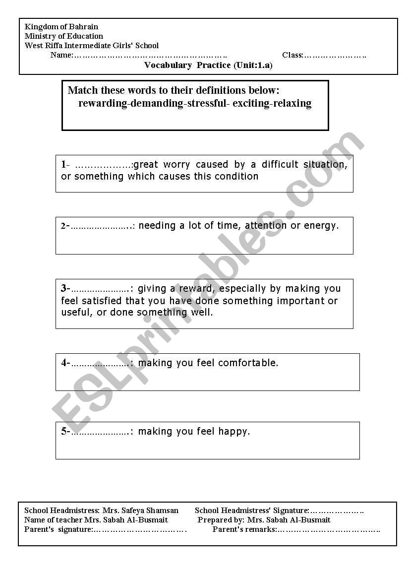 adjectives definitionmrewarding,stressful..etc