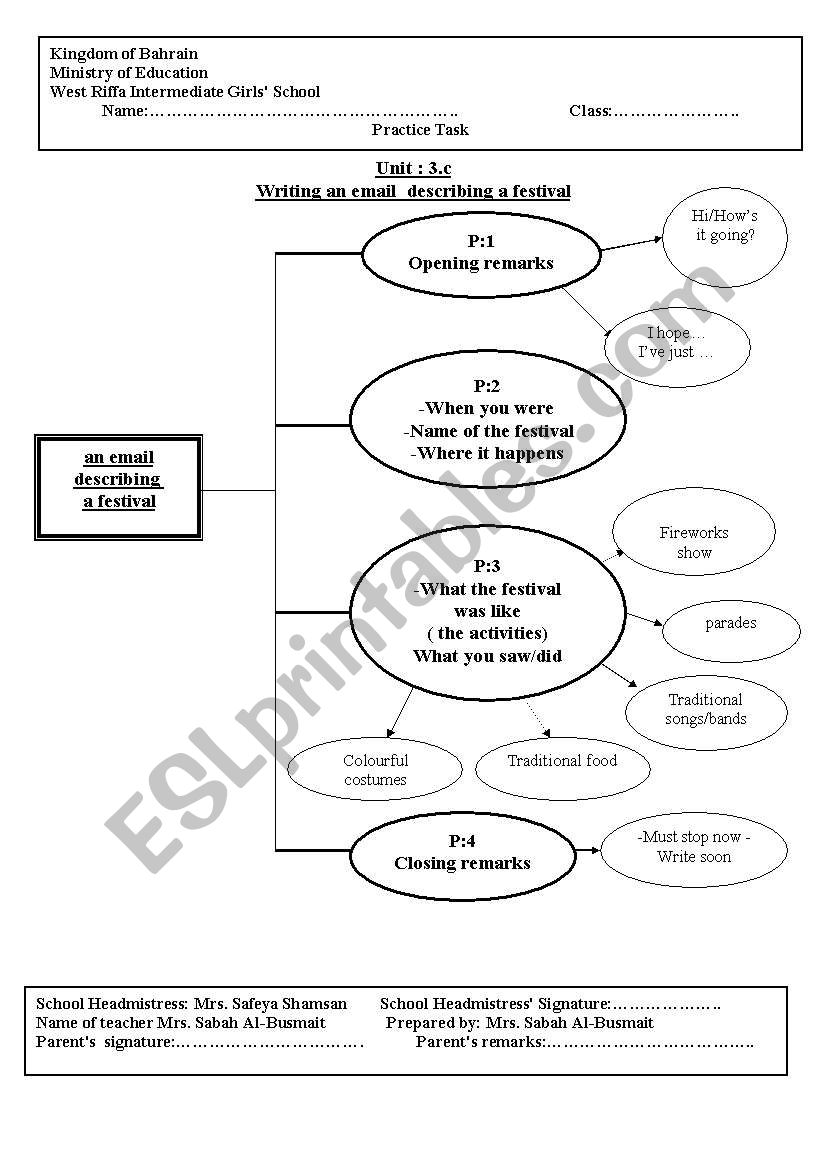 festival spidergraph worksheet