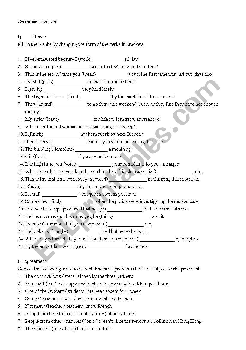 Grammar revision worksheet