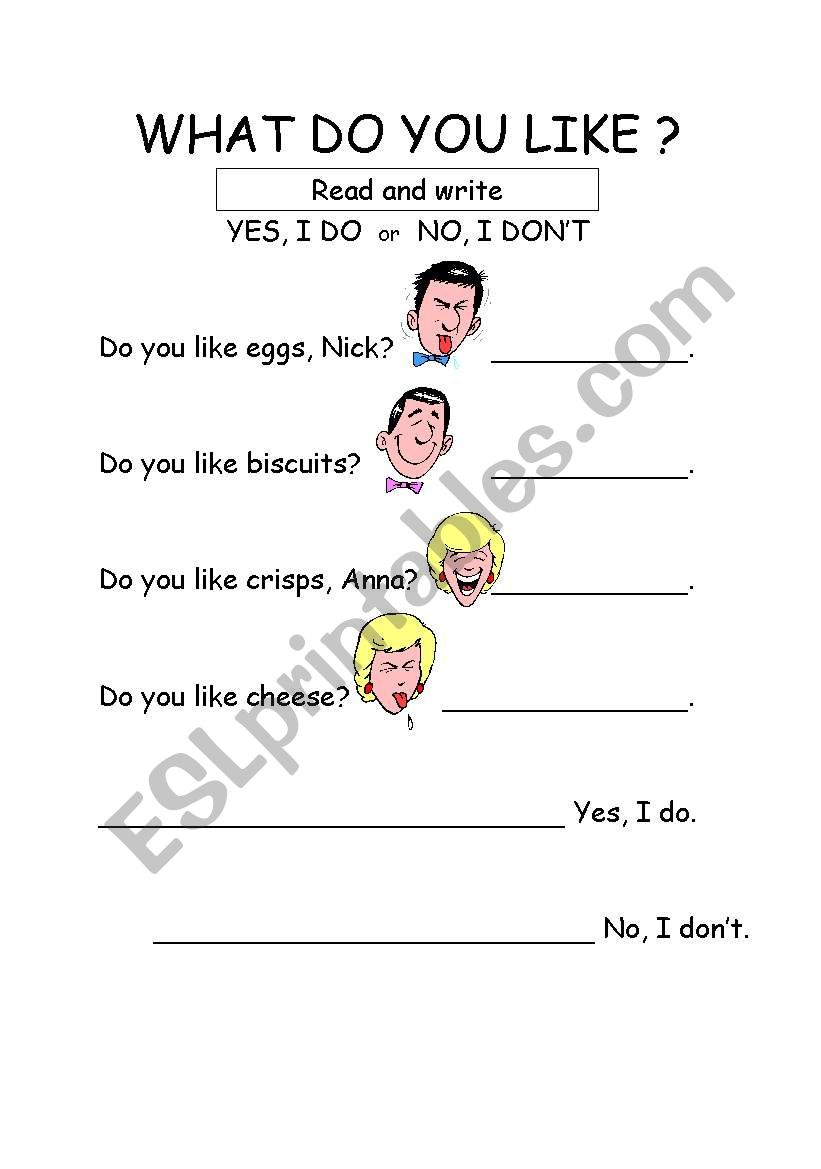 what do you like? worksheet