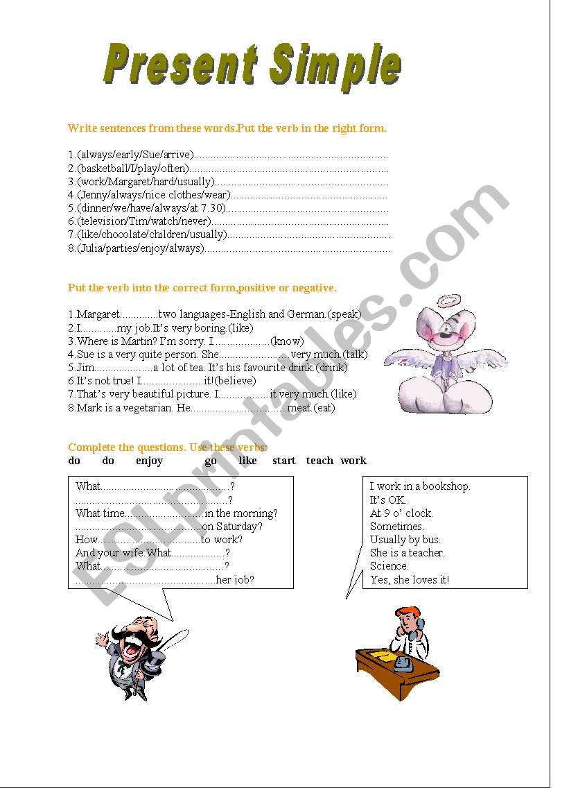 Present simple worksheet