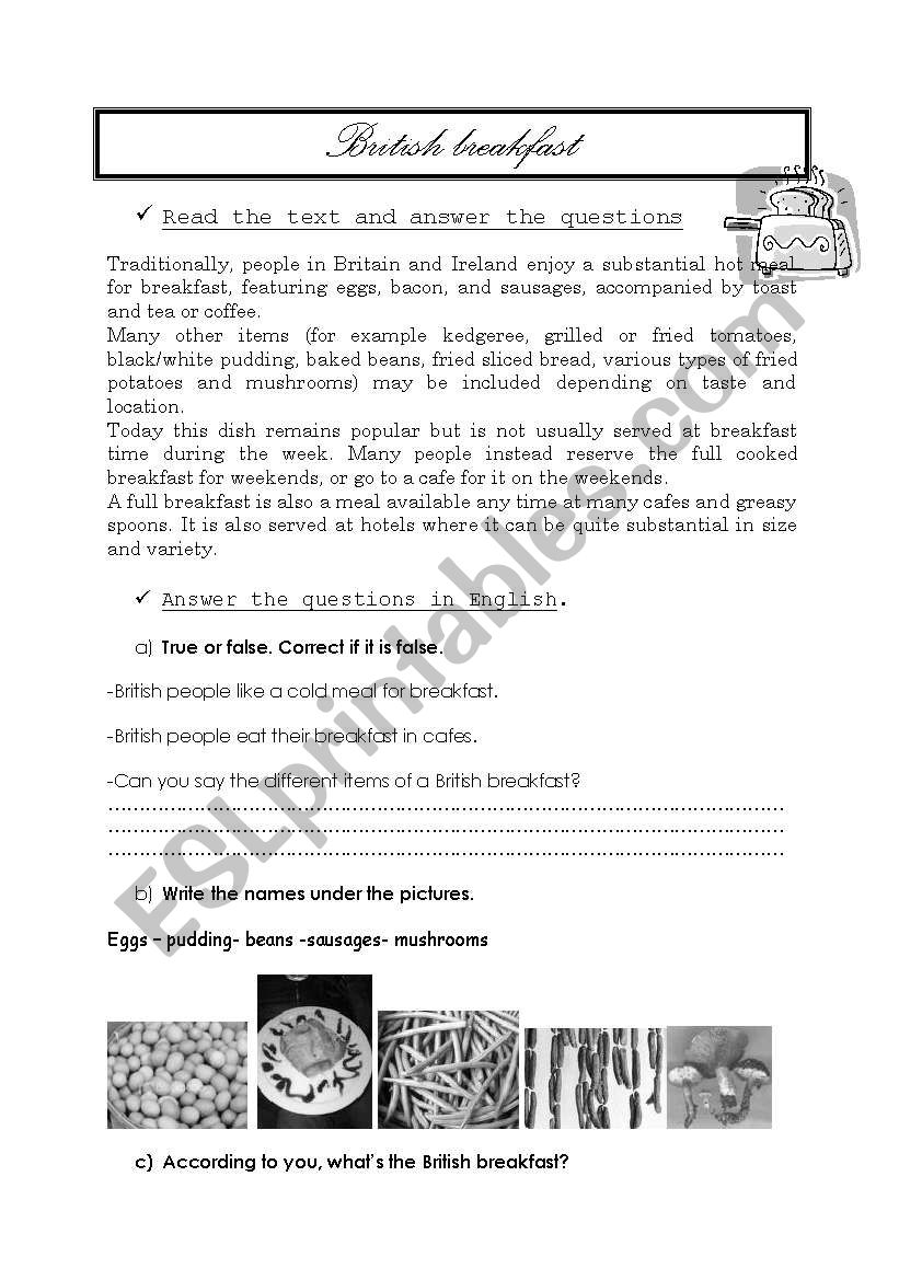 British breakfast worksheet