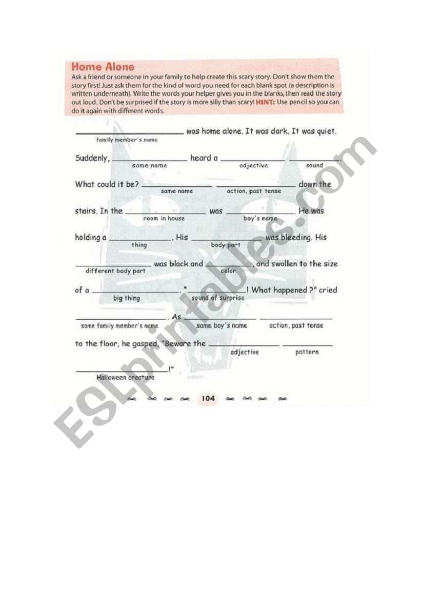 a scary story worksheet