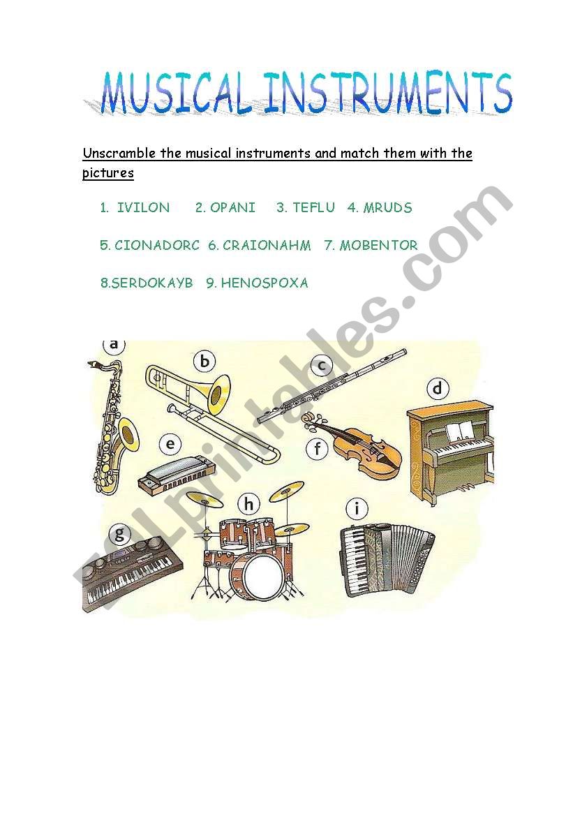 Musical Instruments worksheet