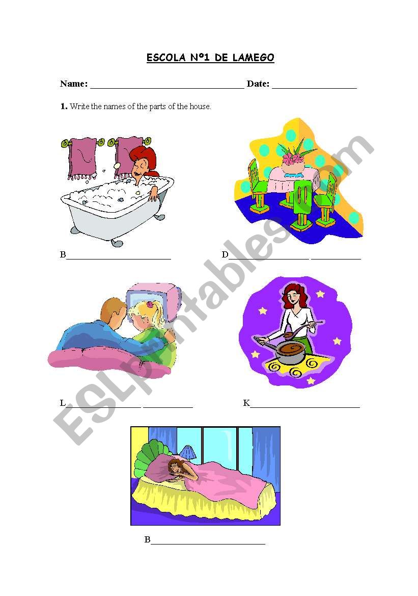 Parts of the house worksheet