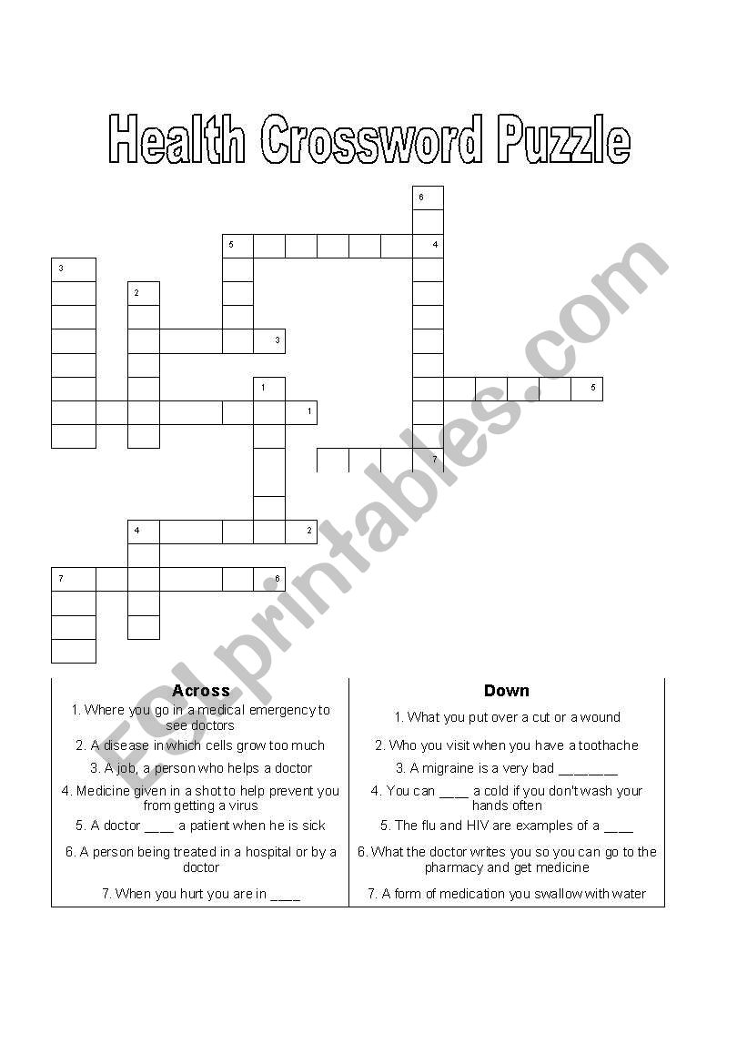 Health Vocabulary Crossword Puzzle