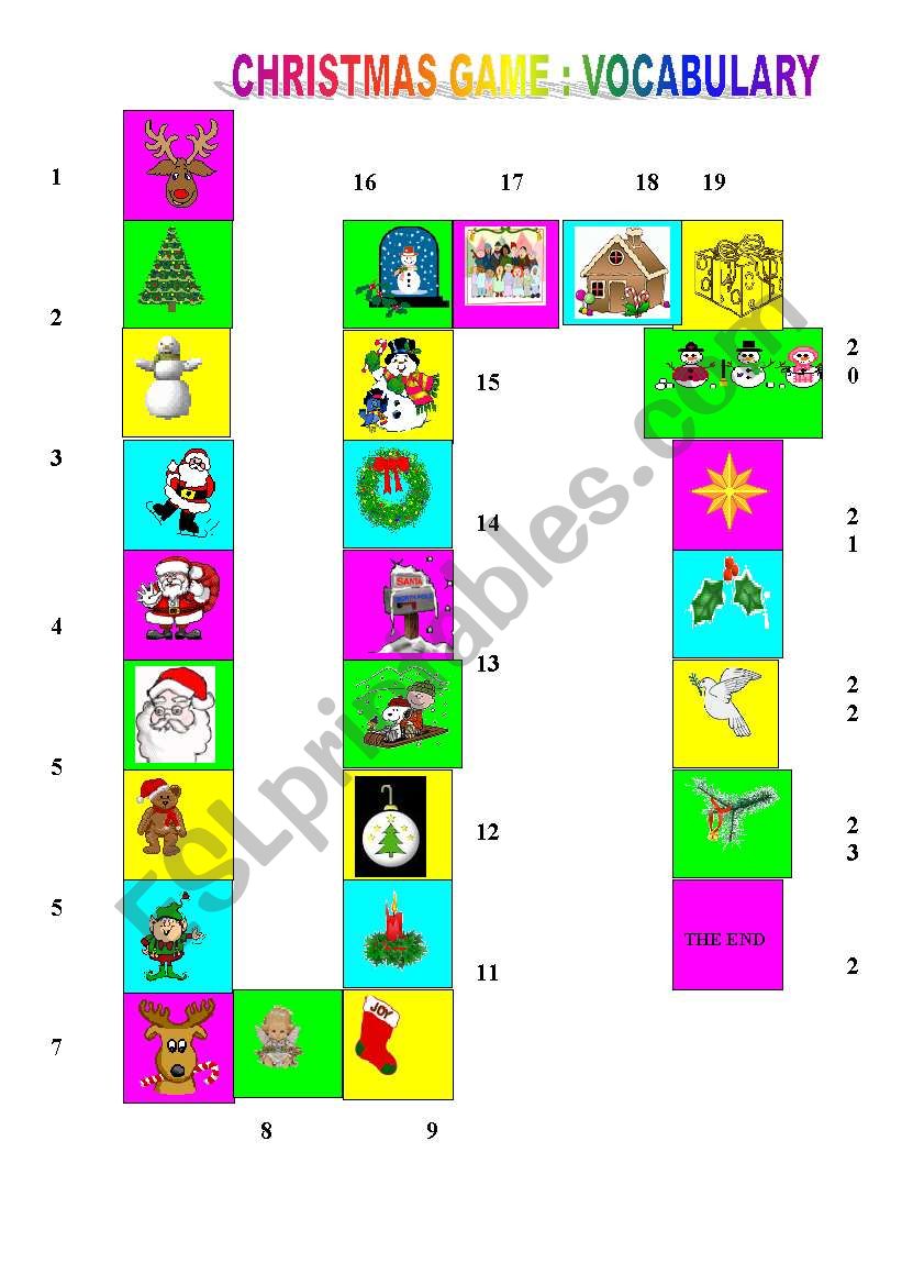 xmas vocabulary boardgame worksheet