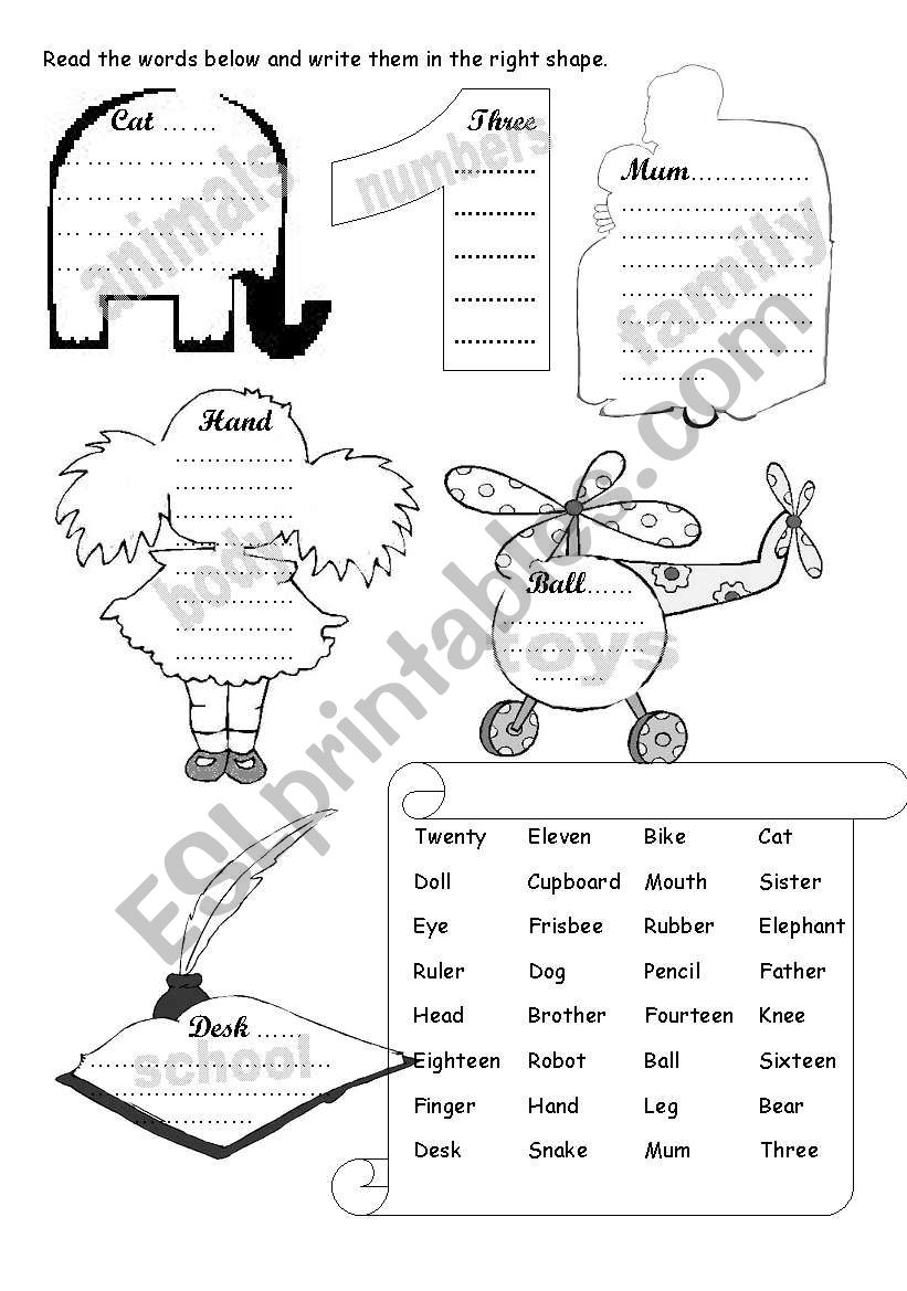 word family worksheet