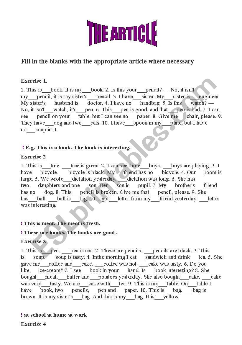 The article worksheet