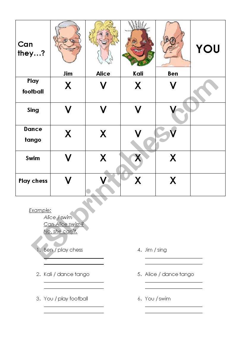 Practice on can for ability worksheet