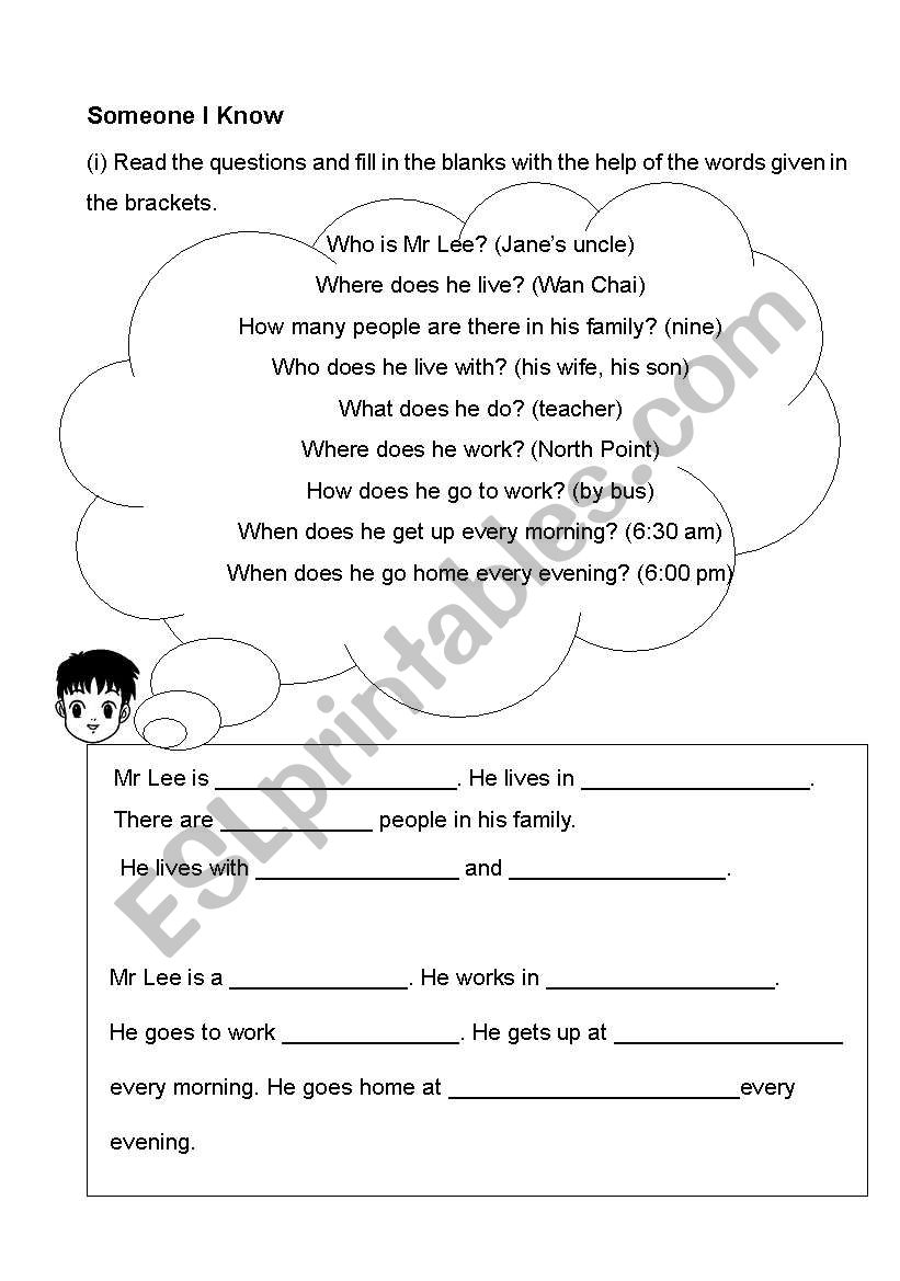 writing: someone who i know worksheet