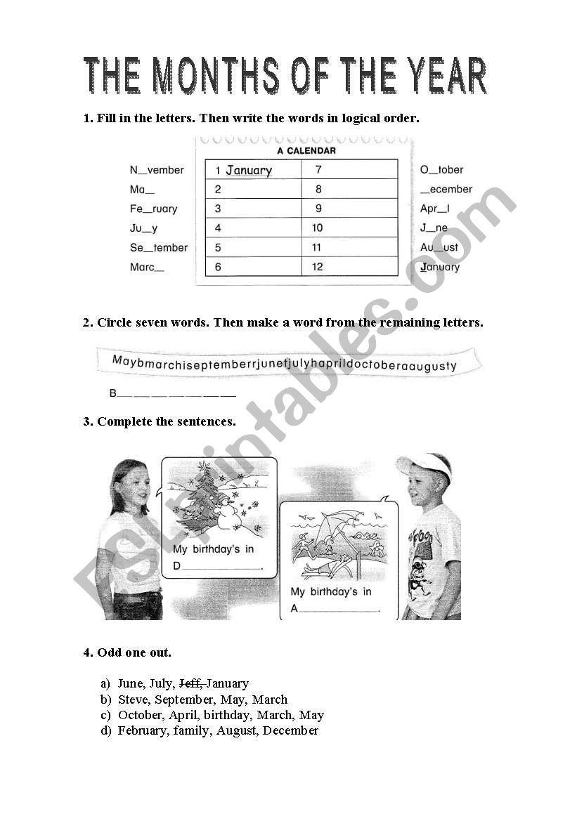 THE MONHS OF THE YEAR worksheet