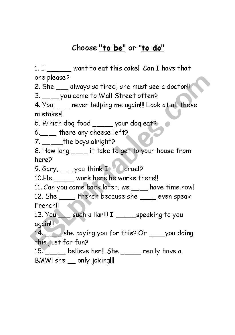to be or to do? worksheet