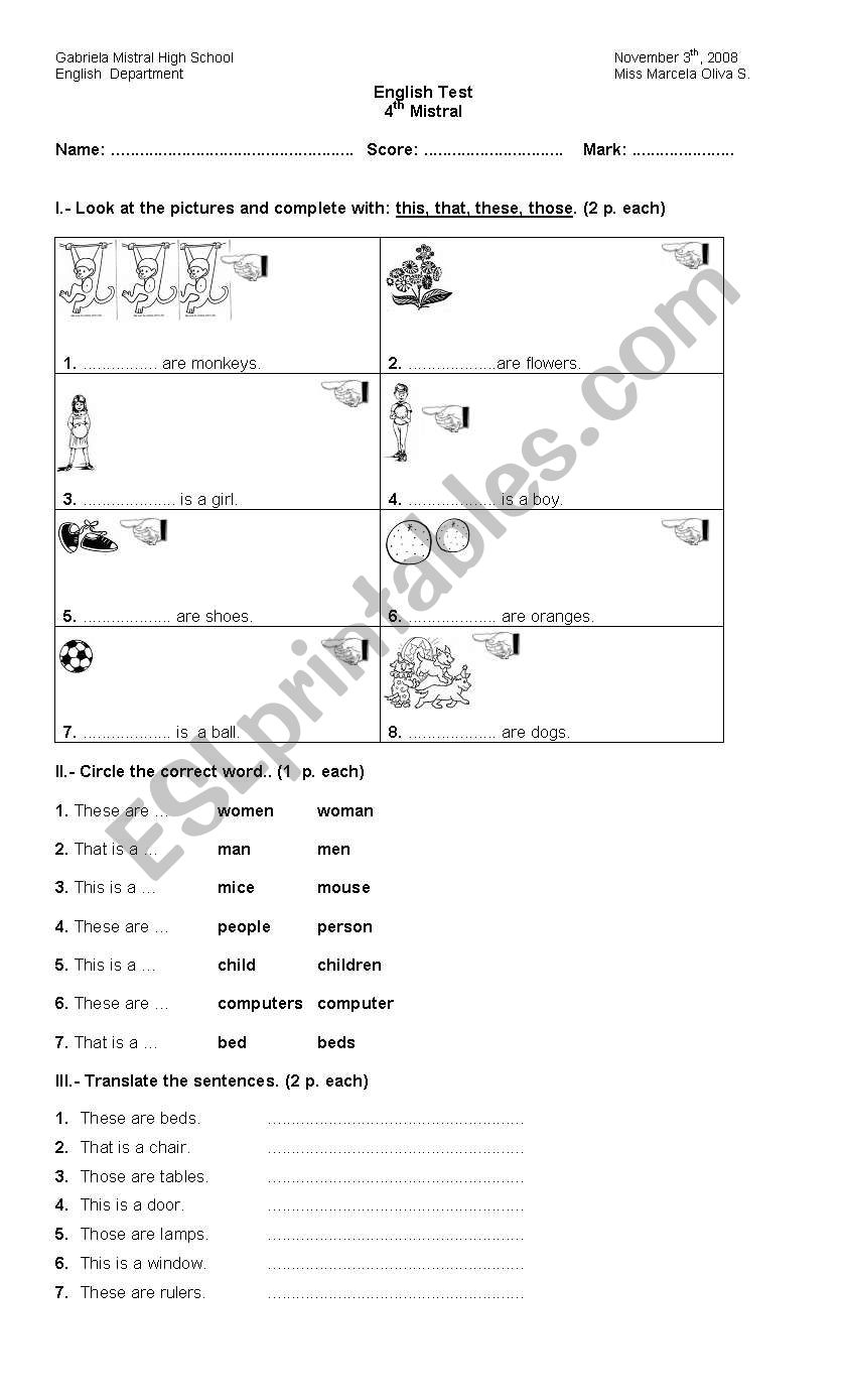 demonstratives worksheet