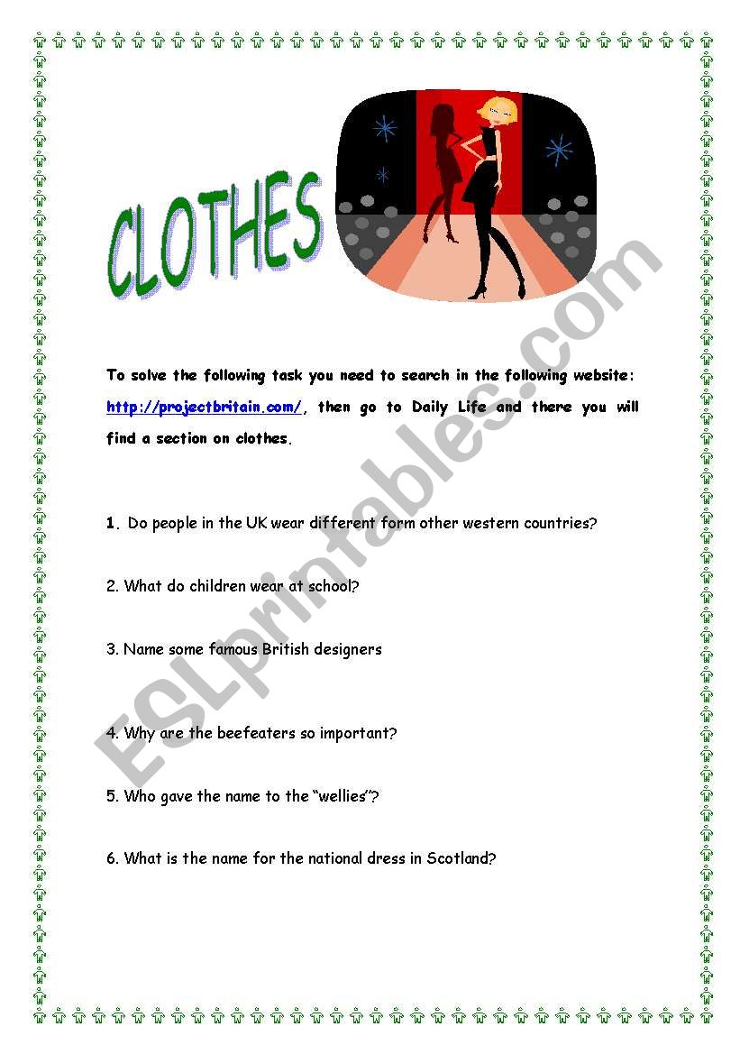 Clothes project worksheet