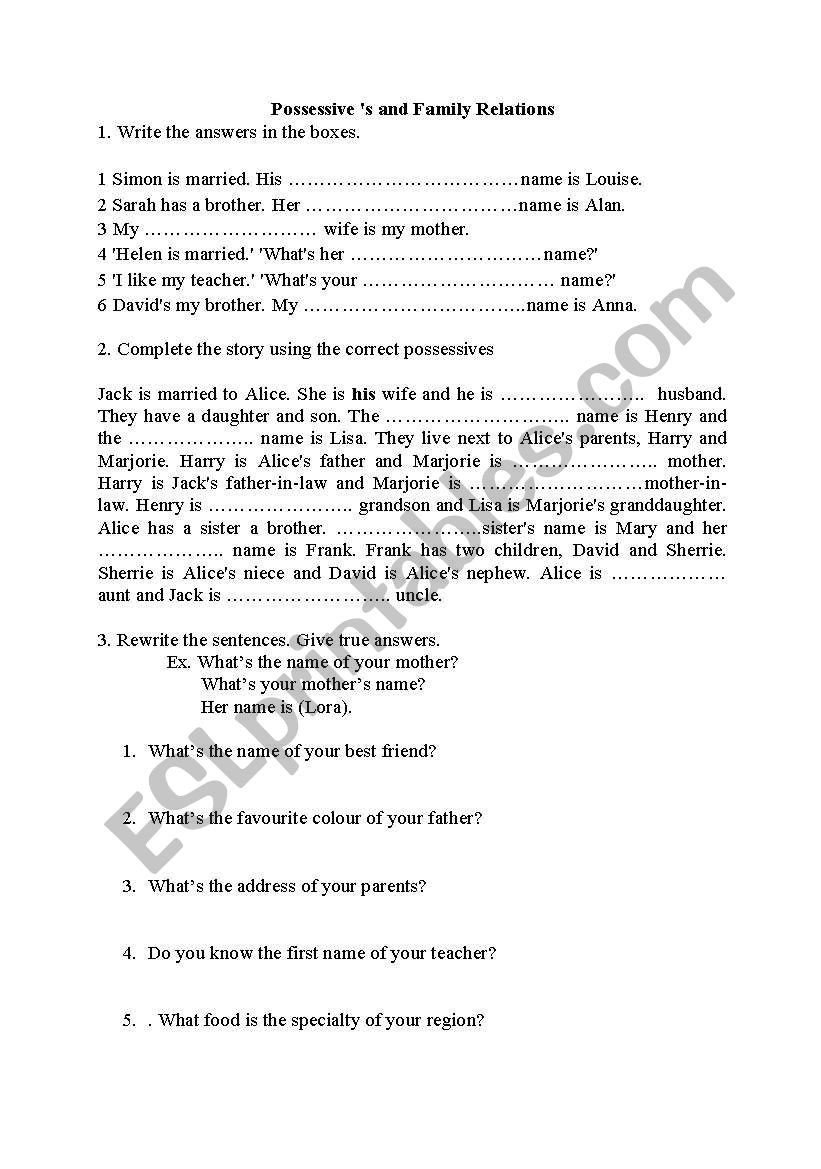 possessives and possessive adjectives