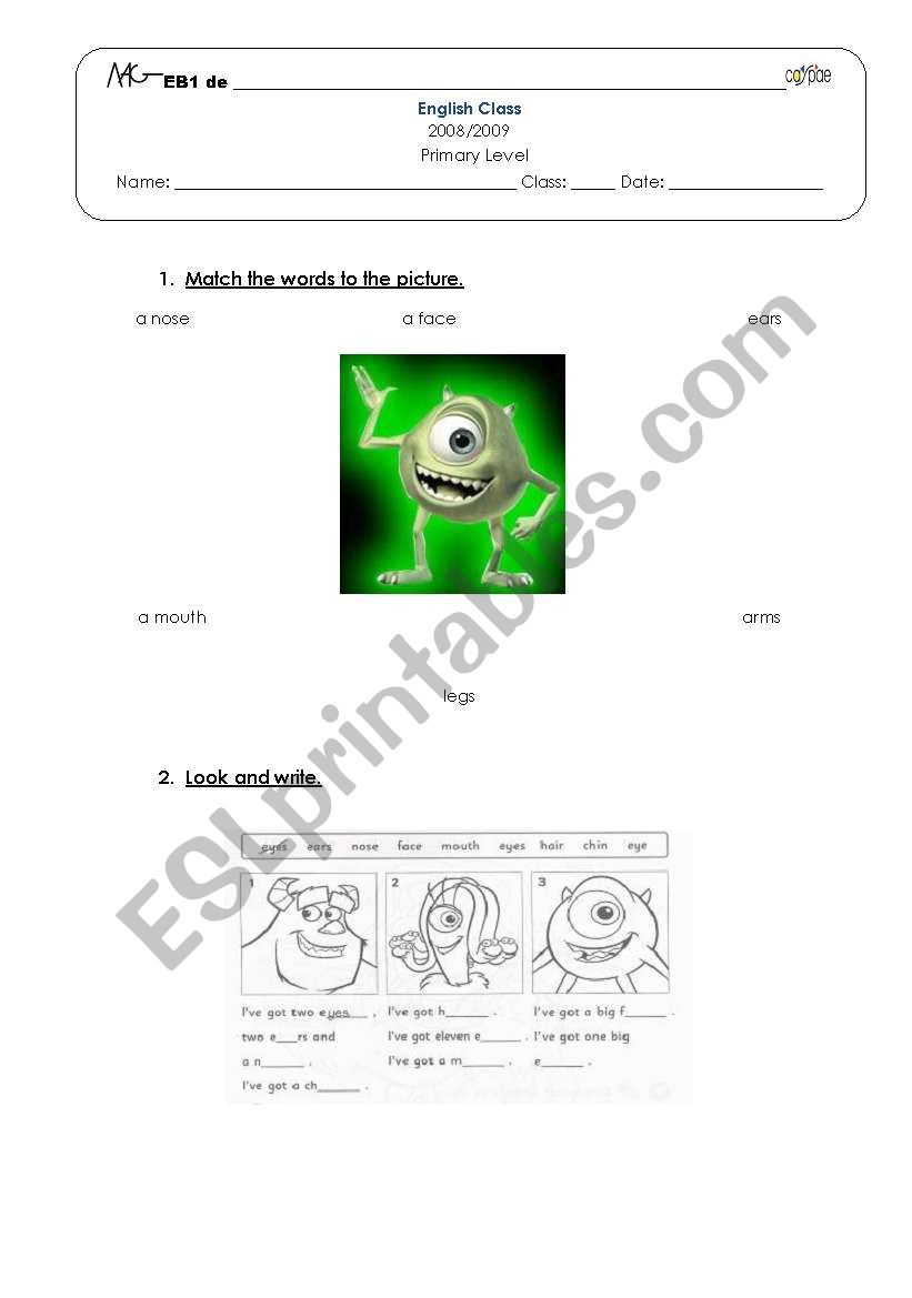 body parts worksheet