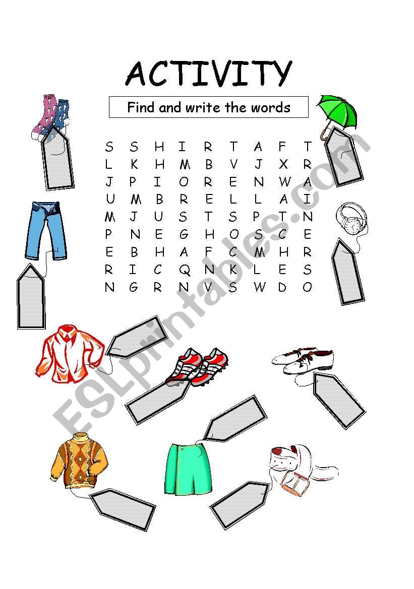 clothes worksheet