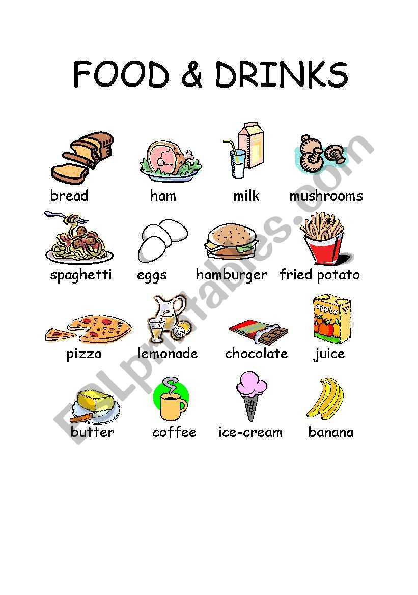 food and drinks worksheet