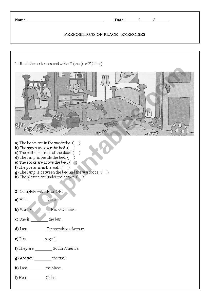 Prepositions of Place 01 worksheet
