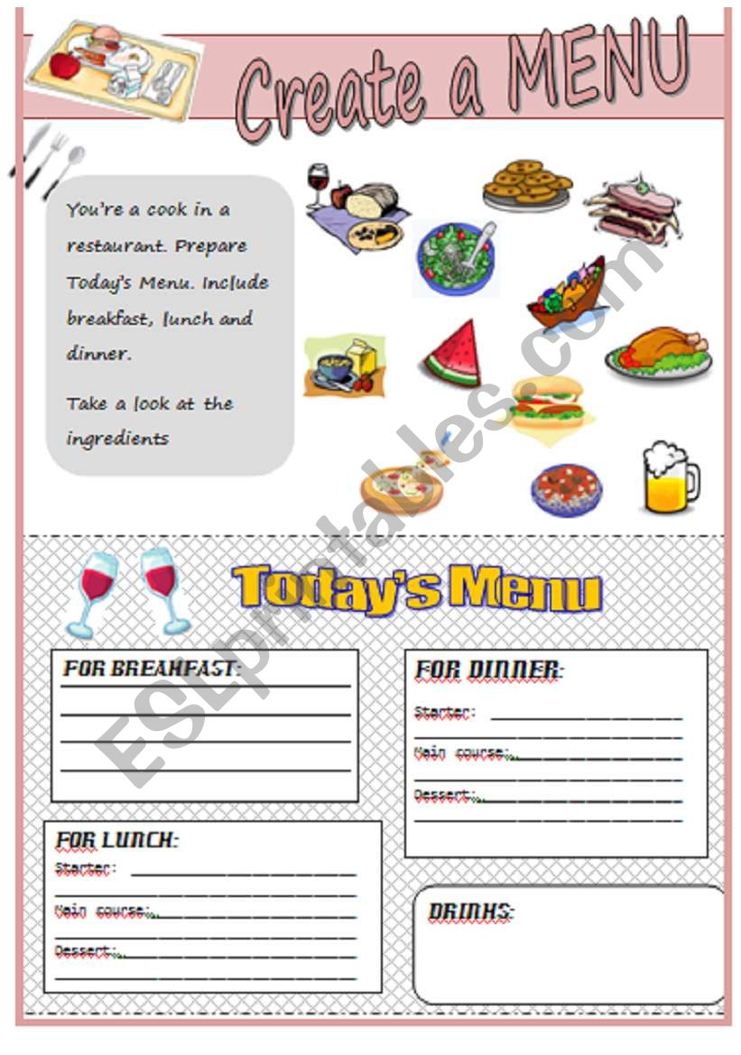 Create a menu worksheet