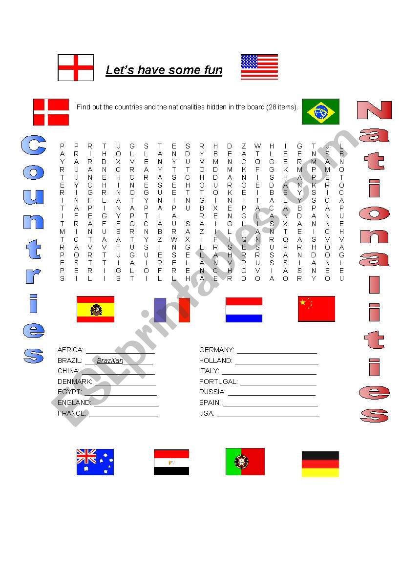 Countries and Nationalities worksheet