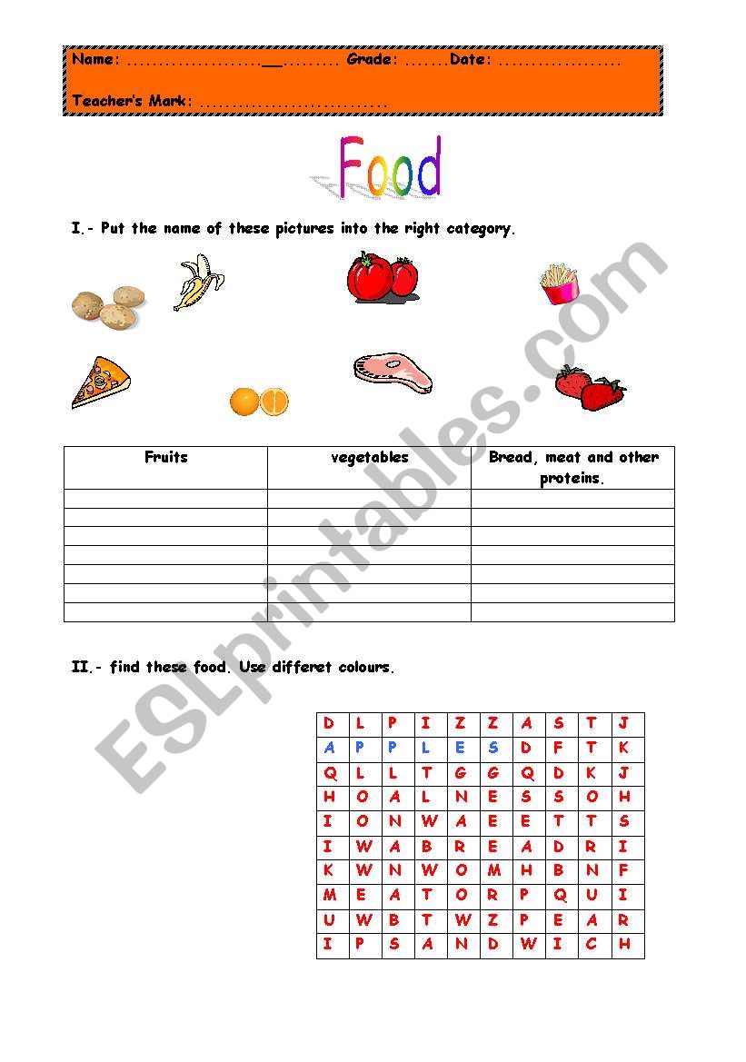 Food worksheet