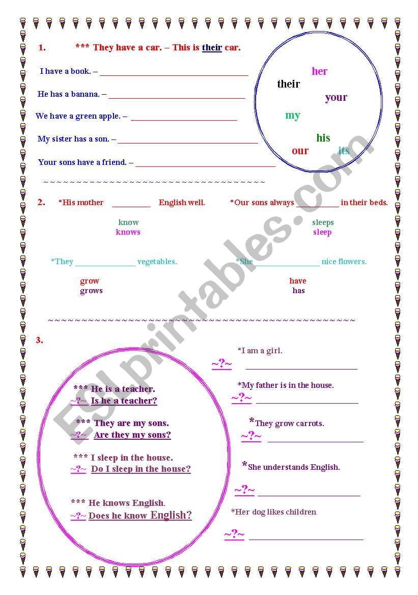 Present Simple + Possessive Pronouns