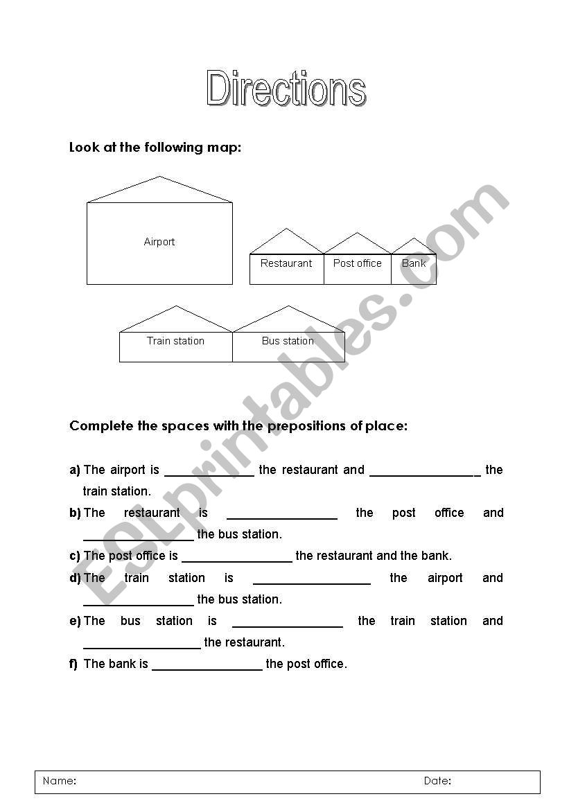 Prepositions of place worksheet