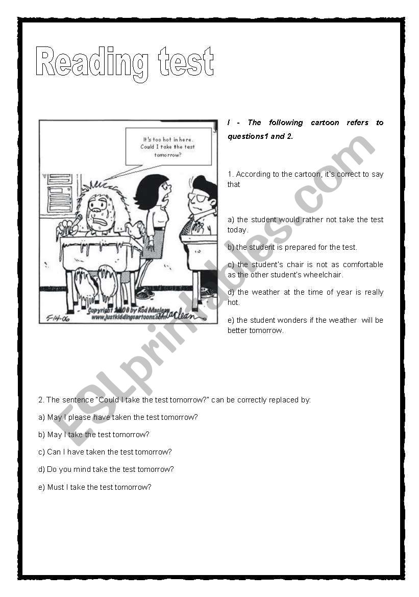 Reading Test 4 worksheet