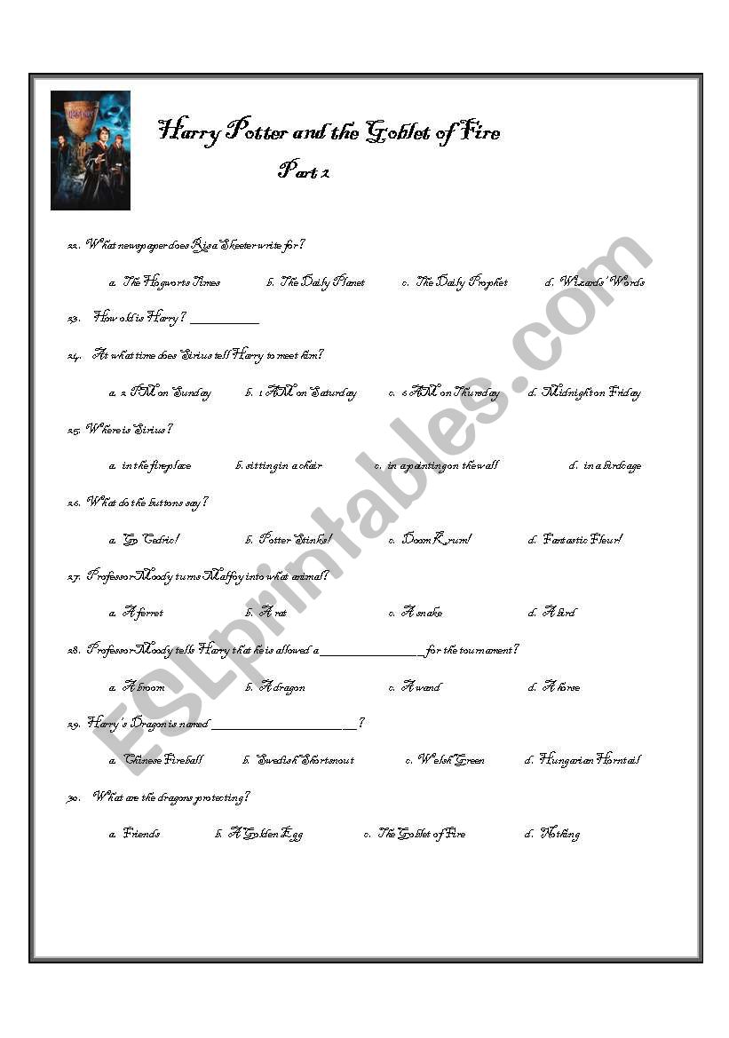 Harry Potter and the Goblet of Fire Workbook-Part 2 of 3