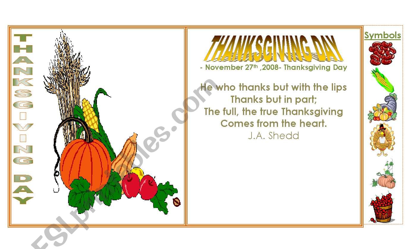 THANKSGIVING DAY CARD worksheet