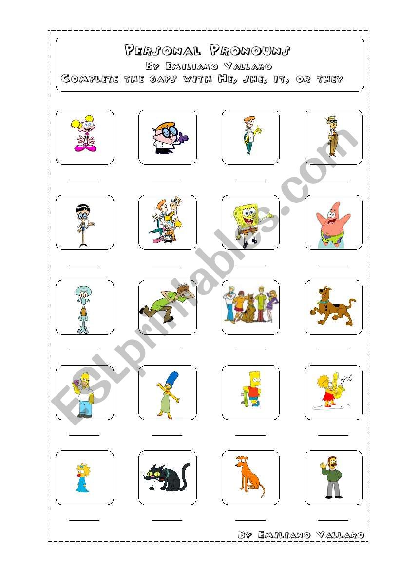 Personal pronouns - Cartoons worksheet