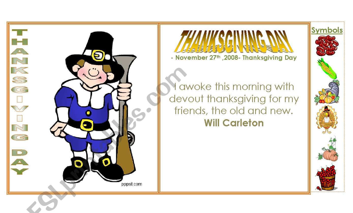 THANKSGIVING DAY CARD worksheet