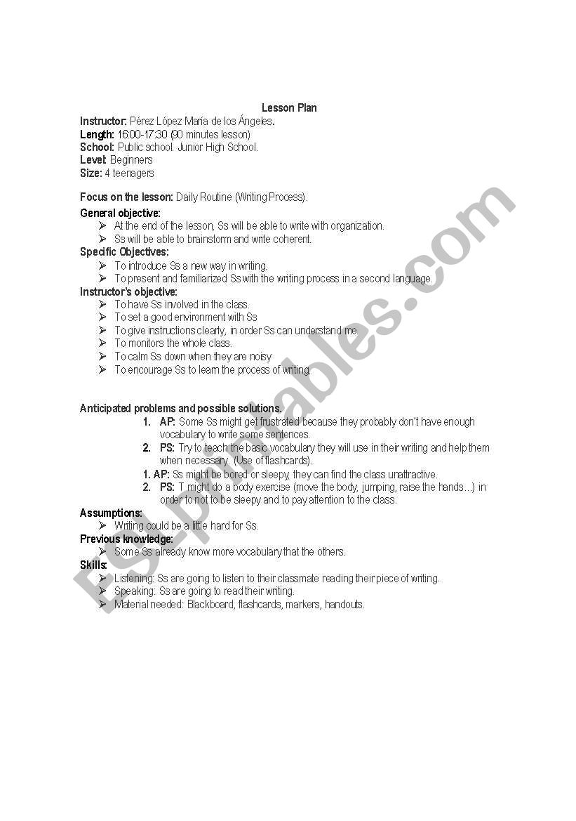 Process writing worksheet