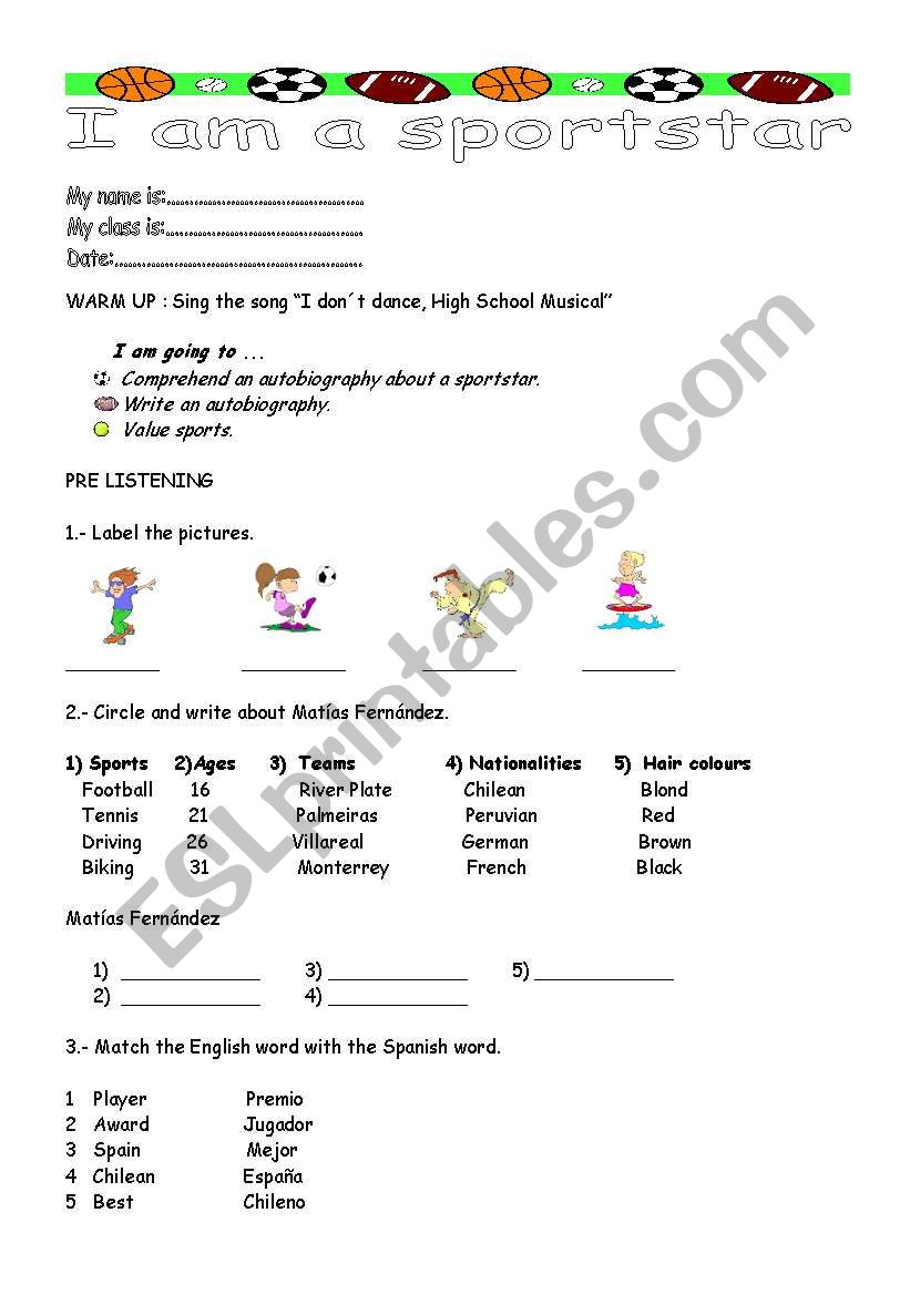 Sport lesson worksheet