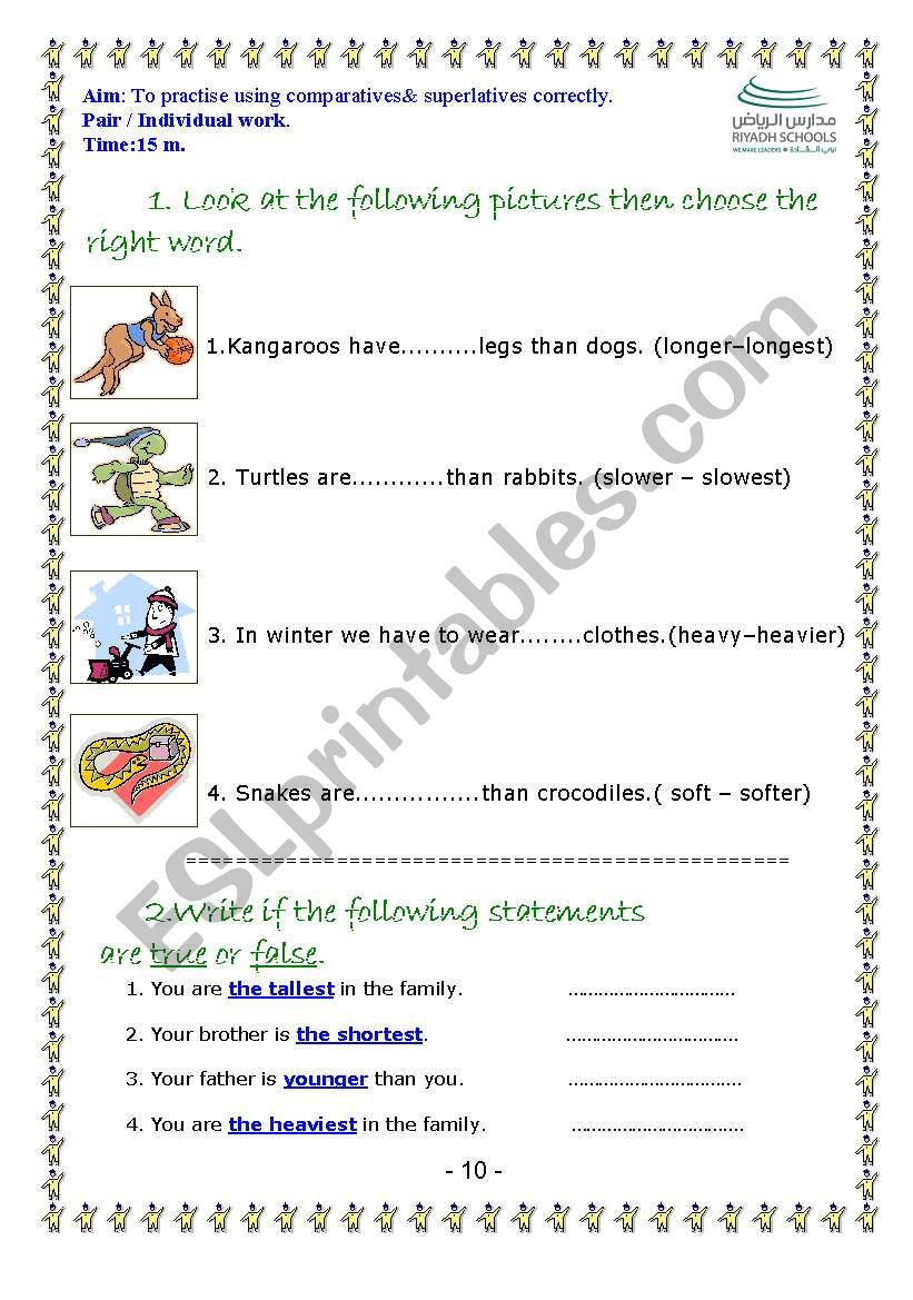 comparatives& superlatives worksheet