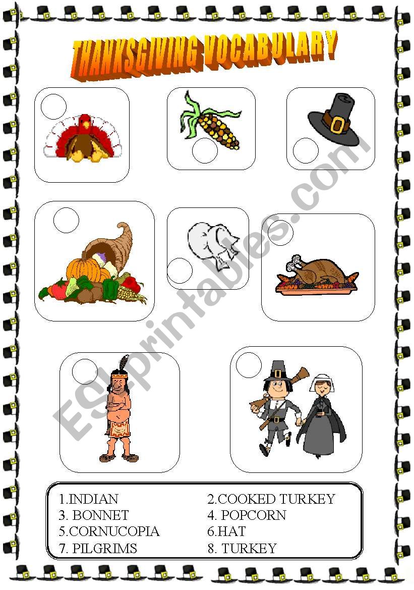 thanksgiving vocabulary worksheet