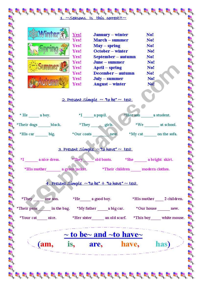 Present Simple Tests + Season/Month vocabulary