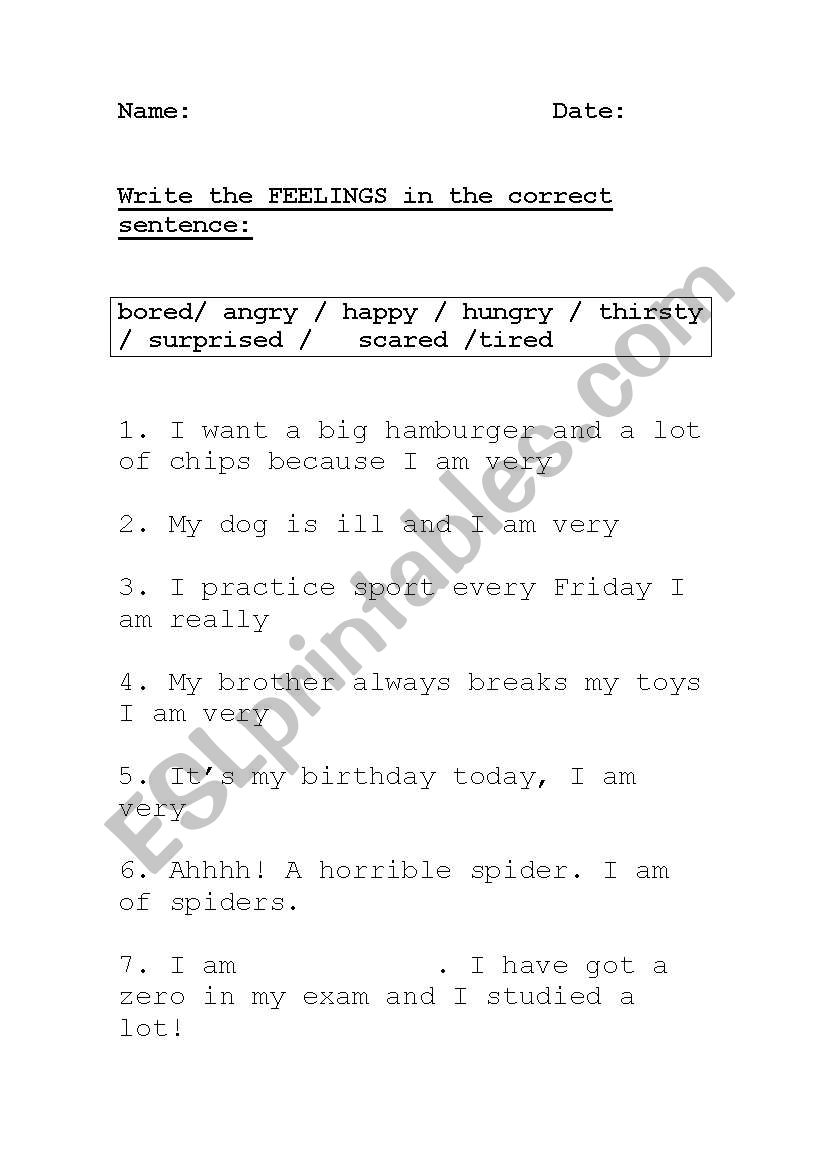 Feelings worksheet