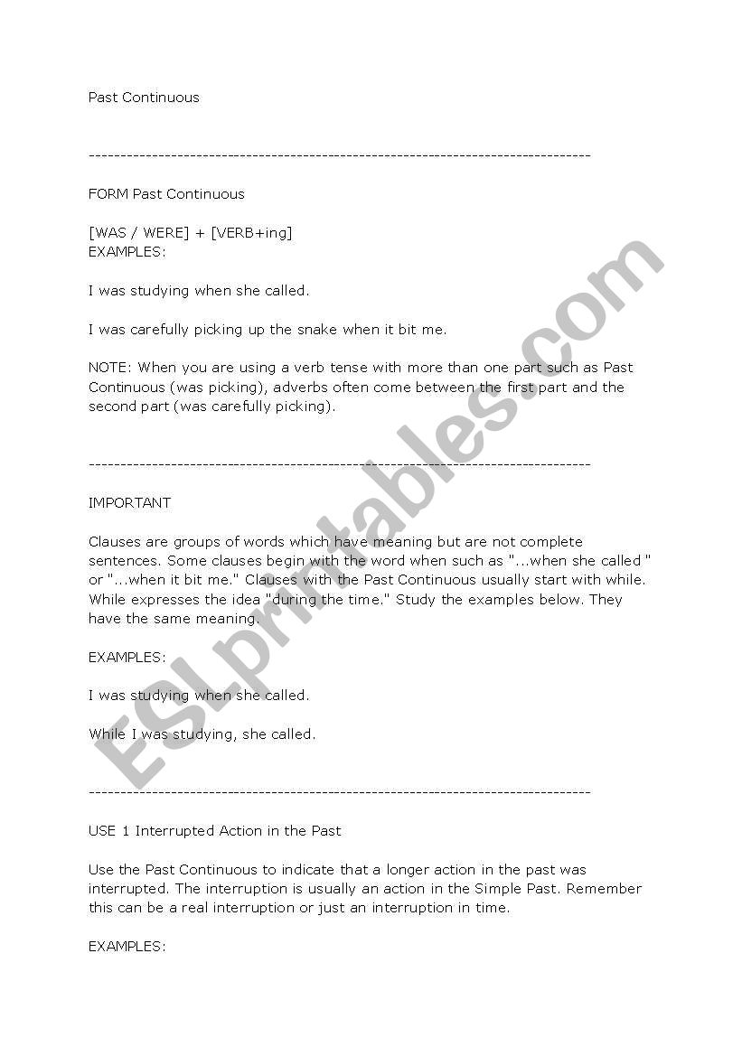 past continuous tense worksheet